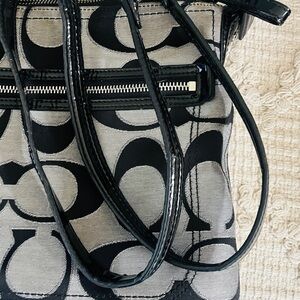 Coach Black and Gray Shoulder Bag with Signature Pattern